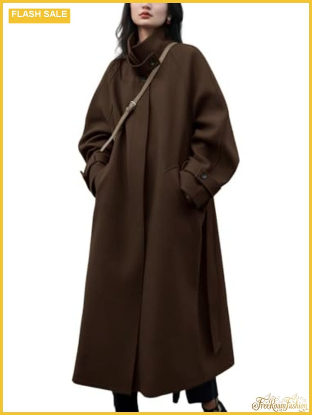 Women's Wool Blend Pea Coat - Long Sleeve Business Overcoat with Belt